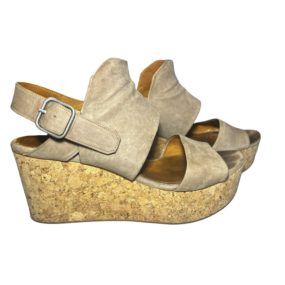 Coclico Sandals Womens Size EU 41 Taupe Leather Wedge‎ Platform Slingback Cork